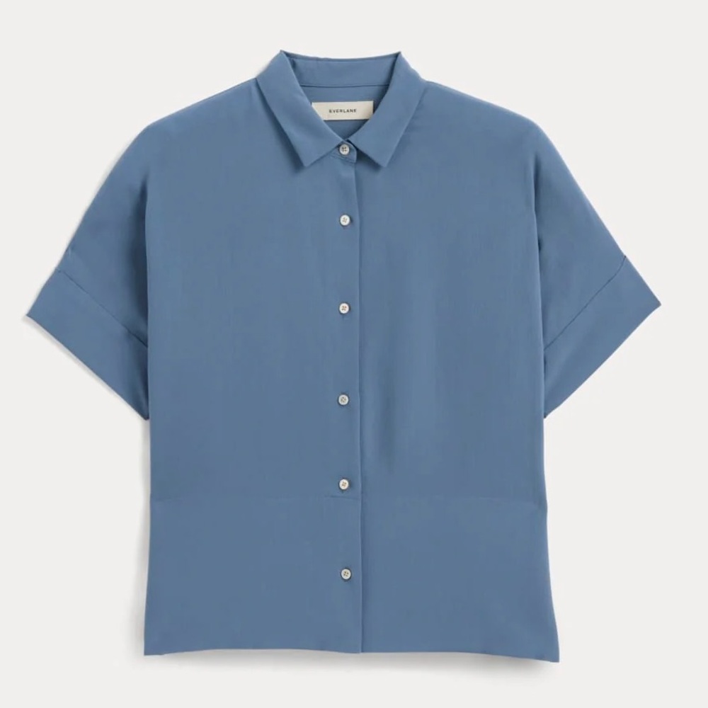 Everlane The Boxy Shirt in Washable Silk, French Blue
